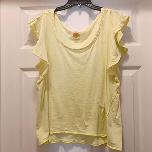 Anthropologie Daily Practice Bright Yellow Ruffle Sleeve Top Lightweight Size 1X